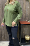 Western Green & lace patchwork long sleeve women's boutique tops GJQ15536 (AS7)