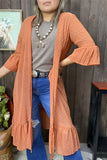 GJQ19392 Small dots w/ruffle 3/4 sleeve&bottom mesh fabric coral color women cardigan