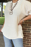 GJQ15717 White women tops short sleeve/double trim small dots to line with soft material