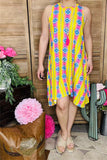 BQ10655 Yellow/pink Aztec multi color printed sleeveless dress w/pockets