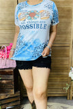 DLH0923-08 "WITH GOD ALL THINGS ARE POSSIBLE" Blue leopard printed short sleeve top