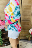 GJQ8989 Multi color spiral tie dyed women top w/3/4 sleeves