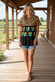 Western leopard & Cactus & Black short sleeve women's boutique tops BQ13934 (DS8)