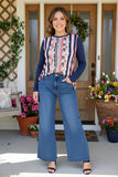 XCH10281 Rose/multi color striped long sleeve top (FS11)