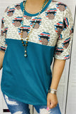 FW9819 Teal mouth&leopard multi color printed short sleeves women tops (DS10)