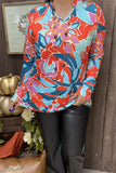 GJQ15632 Floral multi color printed V-neckline long sleeve women tops