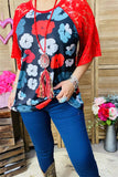 GJQ15398 Multi color floral printed red lace short sleeve w/raglan design women  tops