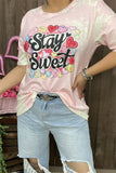 DLH14552 "Stay Sweet hearts"words&heart multi color printed short sleeve women pink T-shirt