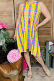 BQ10655 Yellow/pink Aztec multi color printed sleeveless dress w/pockets