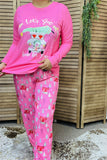 BQ15380"LET GET"graphic for Christmas festival top&pant hot pink pajama set for women