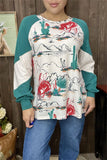 XCH15183 Riding horse&Cactus western graphic multi color printed raglan long sleeve women tops