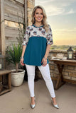 Western leopard mouth & teal short sleeves women's boutique top FW9819 (DS10)/CLE