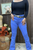 S009 Elastic band waist long straight women blue pants