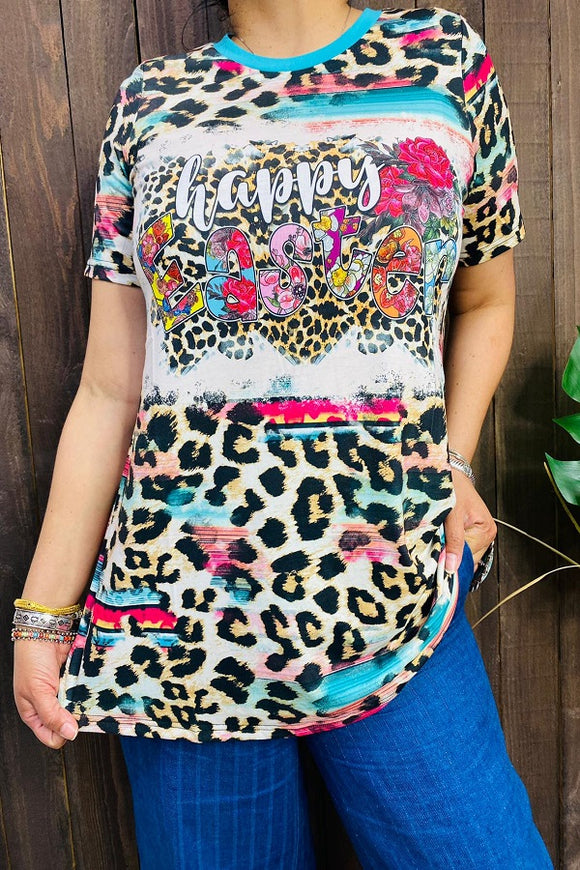 HAPPY EASTE leopard  printed short sleeves women top XCH12576