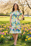 Floral smocked bust short sleeve women's maxi dress & side pockets GJQ15229