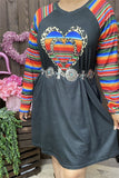 DLH12143 Black & Serape leopard heart printed raglan long sleeve women dress w/side pockets