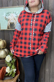 YMY9930 Black/White &red/black checked printed w/string long sleeve women hoodie top