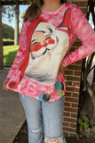 DLH15340 Santa Claus graphic printed for Christmas holiday long sleeve women tops