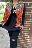 BQ13932 Leopard printed orange front &back long tassel/fringe women vest/cardigan (ES6)