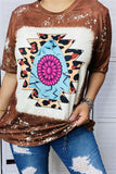 DLH12330-2 Leopard Aztec & jewel prints short sleeve loose women tops CS7