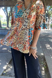 XCH15732 Paisley&leopard multi color printed short sleeve women blouse