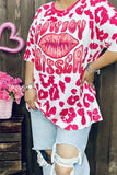 XCH14626 COWBOY KISSER LIPS fuchsia leopard short sleeve women T-shirt