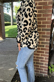 BQ15490 Black/beige leopard w/front pockets&buttons long sleeve women coats/jackets wholesale