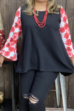 Plus size clothing suppliers Red floral printed 3/4 bell sleeve & black women tops XCH15463