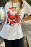 XCH15739 Santa Claus printed for Christmas holiday short sleeve women tops