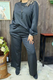 XCH15741 Black 2pcs women set knitted fabric long sleeve top& pant