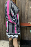 GJQ15313 Dots&multi color striped printed long sleeve w/elastic ruffle cuff w/side pockets women dress