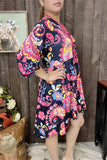 BQ15410 Paisley multi color printed 3/4 sleeve/elastic cuff side pockets women dresses