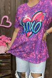 XCH14471 XOXO/heart&purple tie dye multi color printed short sleeve women top