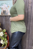 GJQ15508 Green solid color short sleeve V-neckline wholesale women tops