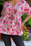 Spring women clothing vendors Rose floral fuchsia printed short sleeve & baby doll GJQ13897 CS2