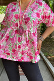 Spring women clothing vendors Rose floral fuchsia printed short sleeve & baby doll GJQ13897 CS2