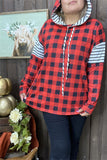 YMY9930 Black/White &red/black checked printed w/string long sleeve women hoodie top