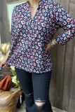 BQ15686 Colorful leopard printed V-neckline 3/4 sleeve women tops