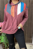 XCH10162 Multi color stripe printed  long sleeve w/string women rust tops/hoodie (AS10)