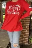 XCH15628 "Merry Christmas"white words printed long sleeve w/sequin Christmas accessories Patches women red tops