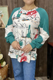 XCH15183 Riding horse&Cactus western graphic multi color printed raglan long sleeve women tops