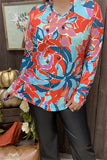 GJQ15632 Floral multi color printed V-neckline long sleeve women tops