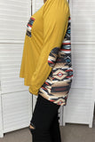 GJQ11338 Yellow & Aztec multi color printed long sleeve women top w/front pocket(FS10)