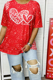 DLH14598 White leopard hearts printed short sleeve red women top