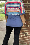 GJQ9673-3 Bull/Aztec& Blue block solid color printed short sleeve women top