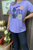 DLH9705 "BOO"Purple Halloween graphic short sleeve top women t-shirt