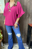 GJQ15661 Plum Bell w/ruffle short sleeve  loose women blouse