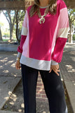 XCH15456 Block fuchsia/pink/white/gray solid color long sleeve front short back long w/two side slits w/front pocket women knitted blouse