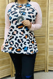 GJQ13384 Leopard multi color printed raglan pink tighten long sleeves for women tops (ES2)