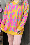 MY13394 Pink/yellow/teal leopard knitted long sleeve women sweater